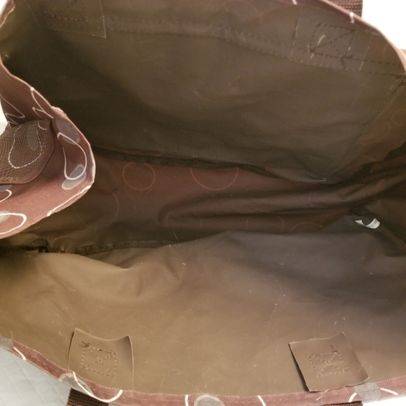 Artsy Beach Bag Brown Polka Dot Vinyl Water Resistant Tote Travel Vacation - Picture 2 of 5